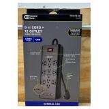 Commercial Electric 6 ft. 12-Outlet Black Surge Protector with USB
