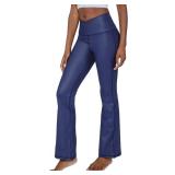 90 Degree By Reflex Faux Leather Flared Leg Yoga Pants - Squat Proof Interlink V-Back Cire Leggings