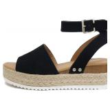 Soda Topic Open Toe Buckle Ankle Strap Espadrilles Flatform Wedge Casual Sandal