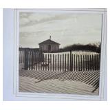 Framed Black and White Art Print of Cottage with Dune Fence 28x28 Inch