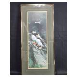 Pair of Framed Annette Hartzell Puffin Art Prints Limited Edition 30x14 Inches