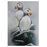 Pair of Framed Annette Hartzell Puffin Art Prints Limited Edition 30x14 Inches