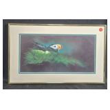 Framed Puffin Artwork by Annette Hartzell 1994, 12.5x20 Inches