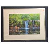 Framed Waterfall Landscape Art Print with Double Mat