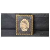 Vintage Framed Portrait and Porcelain Hand Vase Set
