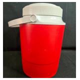 Metal Tea Set with Wood Trimmed Tray and Red Plastic Thermos
