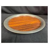 Metal Tea Set with Wood Trimmed Tray and Red Plastic Thermos