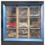 Small Parts Organizer Cabinet with Hardware Assortment and Wire Mesh Trap Cage