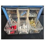 Small Parts Organizer Cabinet with Hardware Assortment and Wire Mesh Trap Cage