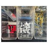Small Parts Organizer Cabinet with Hardware Assortment and Wire Mesh Trap Cage