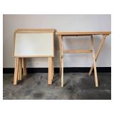 Set of Wood and White Tray Tables with Folding Stand