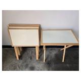 Set of Wood and White Tray Tables with Folding Stand