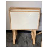 Set of Wood and White Tray Tables with Folding Stand