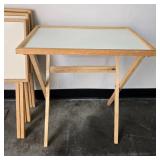 Set of Wood and White Tray Tables with Folding Stand