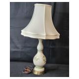1930s Porcelain Table Lamp with Floral Motif and Shade