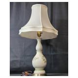 1930s Porcelain Table Lamp with Floral Motif and Shade