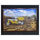Framed Original Farm Tractor Painting Signed MFR 1997, 25x37 Inches