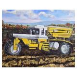 Framed Original Farm Tractor Painting Signed MFR 1997, 25x37 Inches