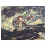 Framed Original Farm Tractor Painting Signed MFR 1997, 25x37 Inches