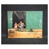 VTG 11x14 Photograph of Two Children Seated at Doorway