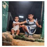 VTG 11x14 Photograph of Two Children Seated at Doorway