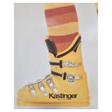Vintage Kastinger Yellow Ski Boots with Striped Socks Poster