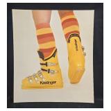 Vintage Kastinger Yellow Ski Boots with Striped Socks Poster