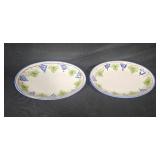Set of 4 Giovanni Vietri Hand Painted Oval Ceramic Bowls with Grape Vine Design