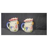 Pair of Giovanni Vietri Ceramic Chicken Rooster Pitchers 4.5in