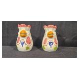 Pair of Giovanni Vietri Ceramic Chicken Rooster Pitchers 4.5in