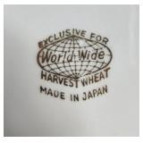 Set of 8 World Wide Harvest Wheat Dessert Plates Made in Japan - 1 w minor chip - stands not inc