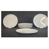 Set of 8 Platinum Wheat Fine China Plates Made in Japan Plus Oval Serving Plate - display not inc