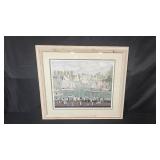 Michel Delacroix Signed Framed Art Print with Nautical Scene 31x36 Inches