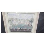 Michel Delacroix Signed Framed Art Print with Nautical Scene 31x36 Inches