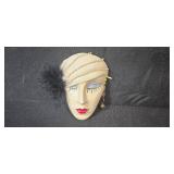 Set of 3 Art Deco Style Ceramic Wall Masks with Embellishments