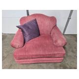 Plum Colored Oversized Plush Armchair with Decorative Pillow