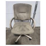 Olive Green Fabric Office Chair with Distressed Off White Trim