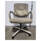 Olive Green Fabric Office Chair with Distressed Off White Trim