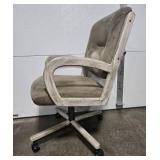 Olive Green Fabric Office Chair with Distressed Off White Trim