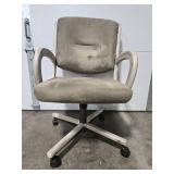 Olive Green Fabric Office Chair with Distressed Off White Trim