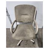 Olive Green Fabric Office Chair with Distressed Off White Trim
