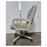 Olive Green Fabric Office Chair with Distressed Off White Trim