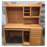 Large Oak Desk with Hutch and Storage Drawers
