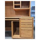 Large Oak Desk with Hutch and Storage Drawers