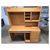 Large Oak Desk with Hutch and Storage Drawers