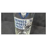Set of Logo Pint Timberwolves Glasses, Wood Lazy Susan, and VTG Ceramic Measuring Jug
