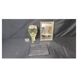 Decorative Home Decor Lot with Framed Mirror, Faux Floral Arrangement, Heart Box, and Hanging Organizer
