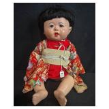 Rare Antique Chinese Doll in Traditional Red Robe, 16 Inches Tall