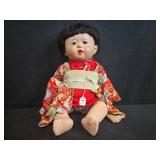 Rare Antique Chinese Doll in Traditional Red Robe, 16 Inches Tall
