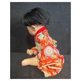 Rare Antique Chinese Doll in Traditional Red Robe, 16 Inches Tall